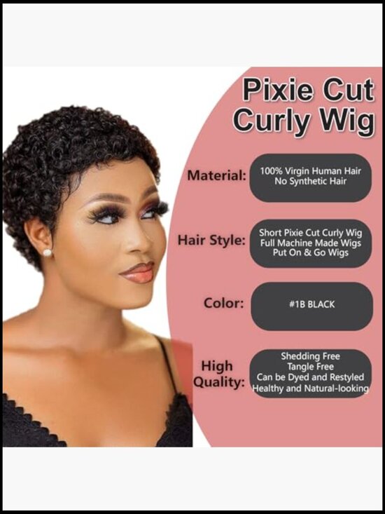 Short Kinky Curly Pixie Cut Wig 100% Virgin Human Hair Deep Wave Glueless Daily